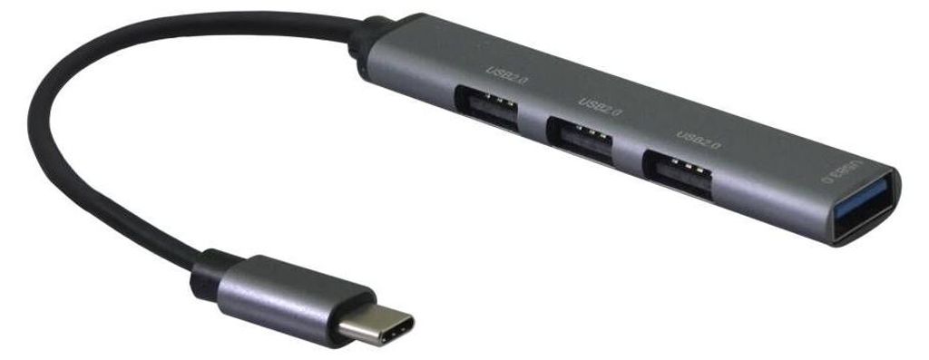 helos HUB, 4in1 USB-C 3.2 St./3x USB-A 2.0 Bu. + 1x USB-A 3.0 Bu., spacegrau
