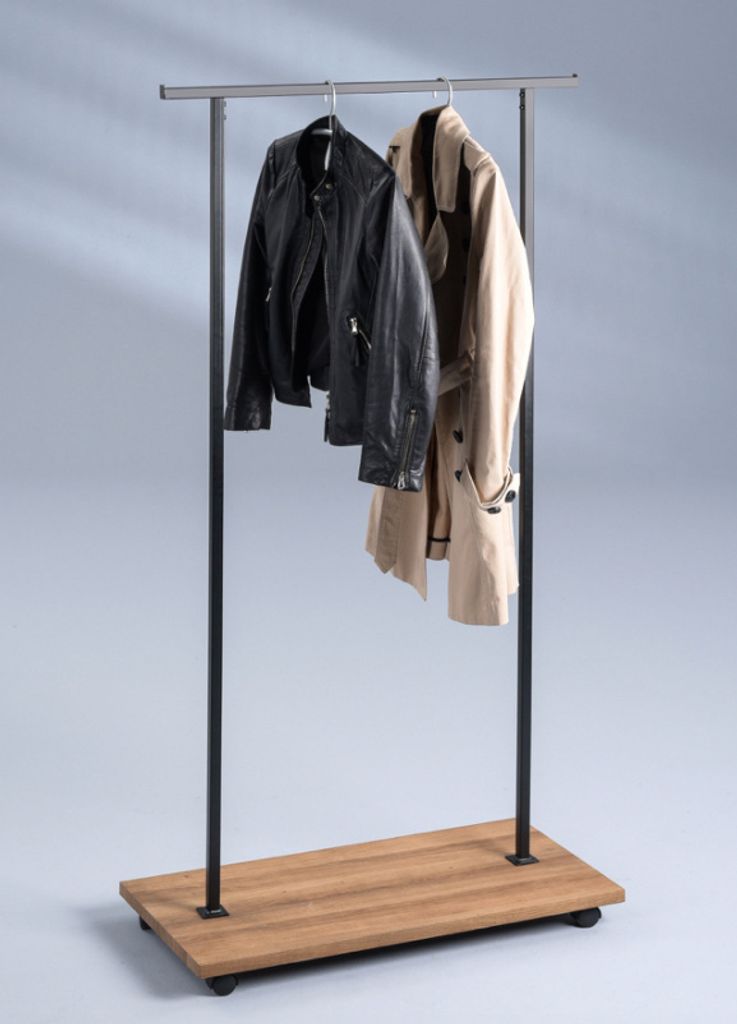 Kleiderständer Bangkok auf Rollen - Metall, MDF - 80x161cm