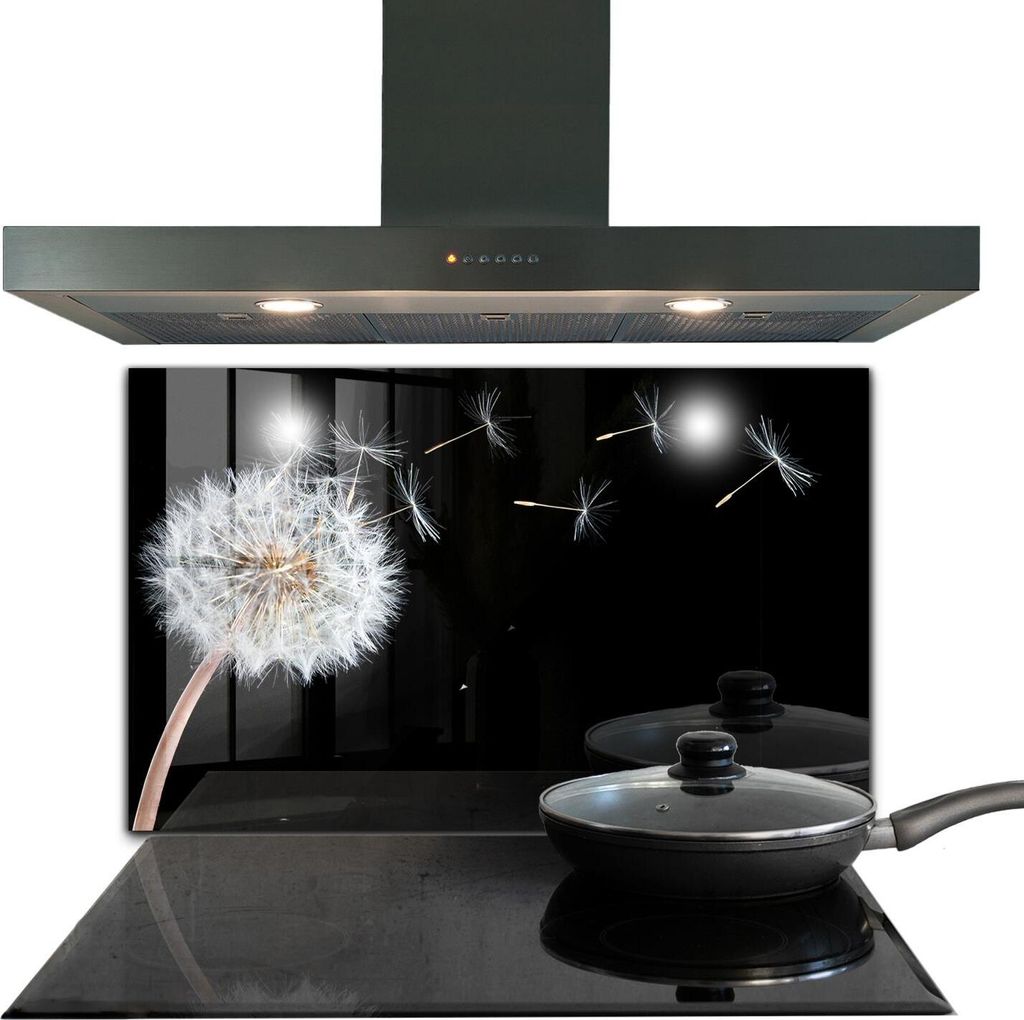 Spritzschutz aus Glas Küchenrückwand - Wandschutz für Herd und Spüle - 100x70 cm - Blühender Löwenzahn im Wind