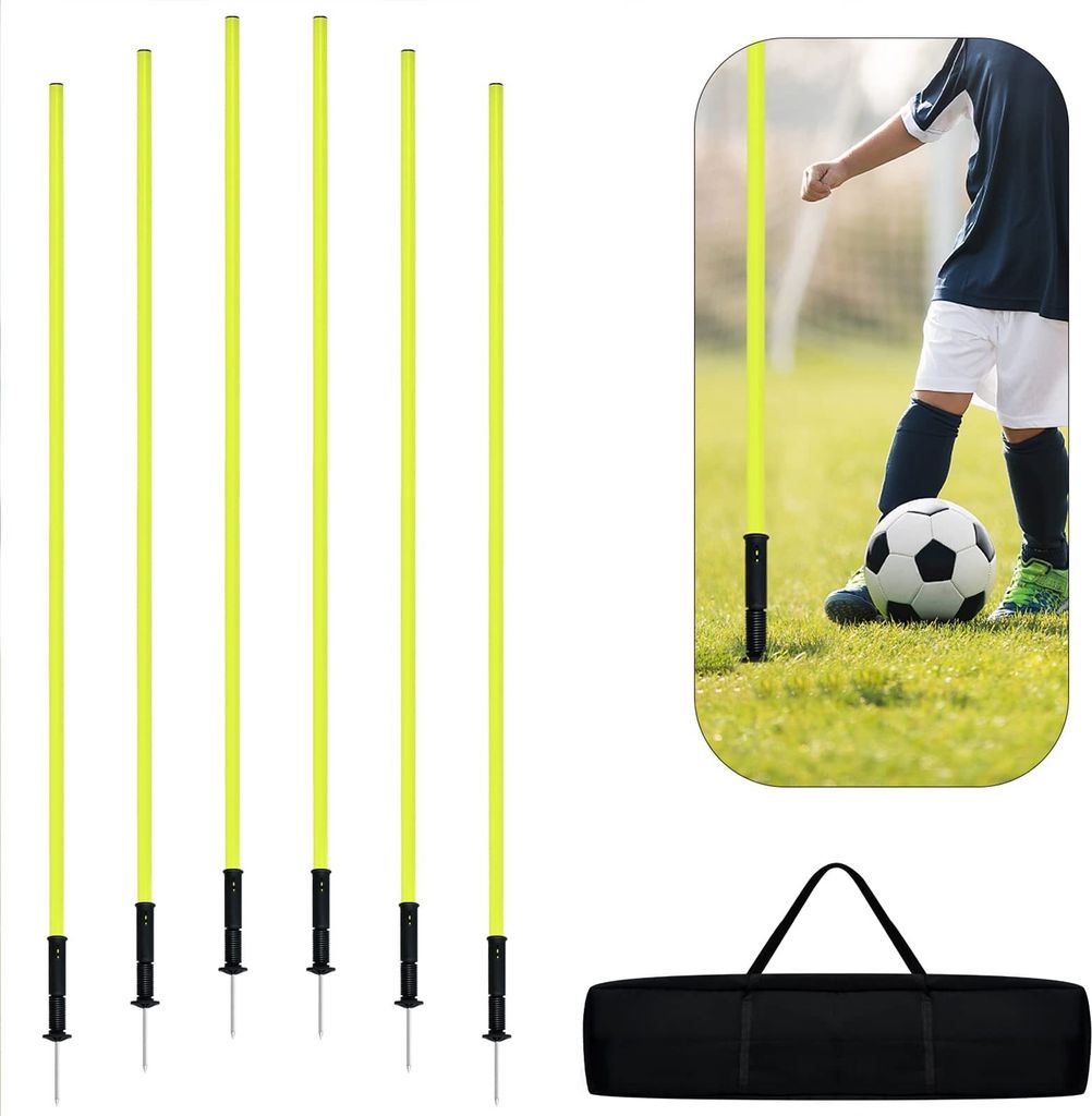 YARDIN Slalomstangen Set 1,8m Slalom Poles Trainingsstangen Agility Set, mit Tragetasche & Metallspitze für Fußball & Koordinationstraining,Gelb