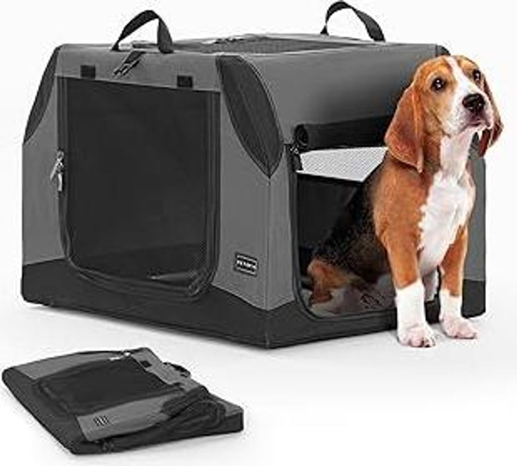 PETSFIT Hundebox Auto, Hundebox faltbar Kofferraum/Rückbank,Verstellbarer Bezug & verstärktes Netz, Hundetransportbox Auto mit Abschließbarer Re...