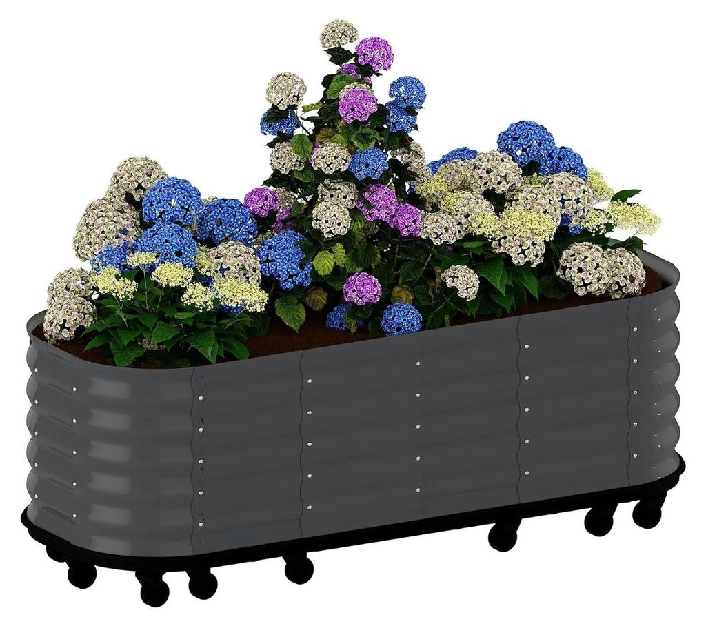 Hochbeet Metall - Mobiler Pflanzkasten - Mit Rädern - Erhöhte Pflanzbox - Aluminium - 195x60x50 cm - Für Gemüse Obst Kräuter - Dunkelgrau