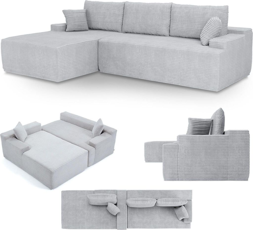 Juskys Sofa Coredo - Hellgrau, moderne Couch aus Cord mit Produktbild 