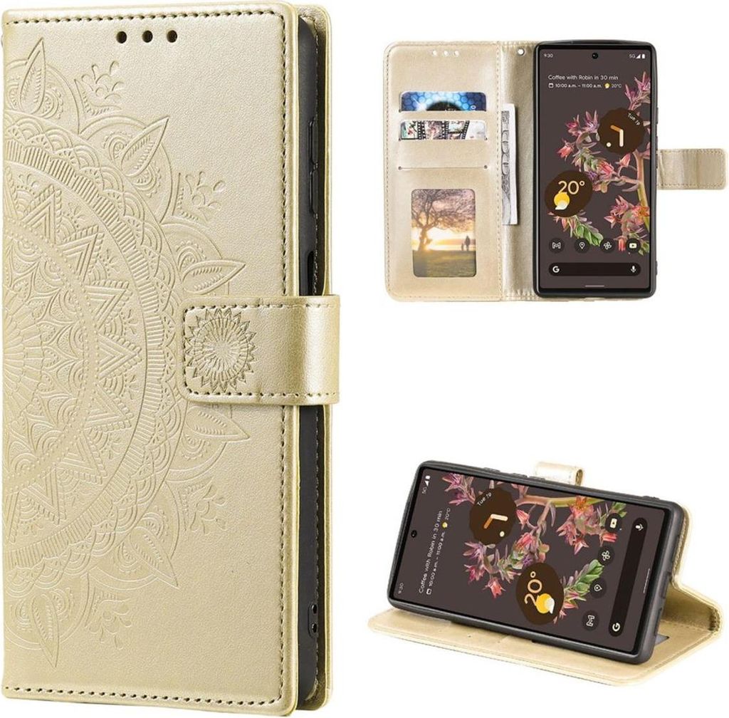 Hülle für Google Pixel 6 Handyhülle Tasche Flip Case Cover Etui Mandala Gold