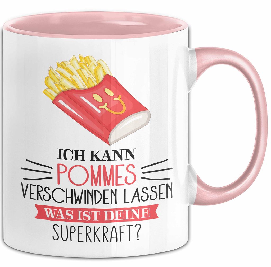 Pommes-Liebhaber Tasse Geschenk Ich Kann Pommes Verschwinden Lassen Was Ist Deine Superkraft Becher Geschenkidee Pommes Kaffee-Becher (Rosa)