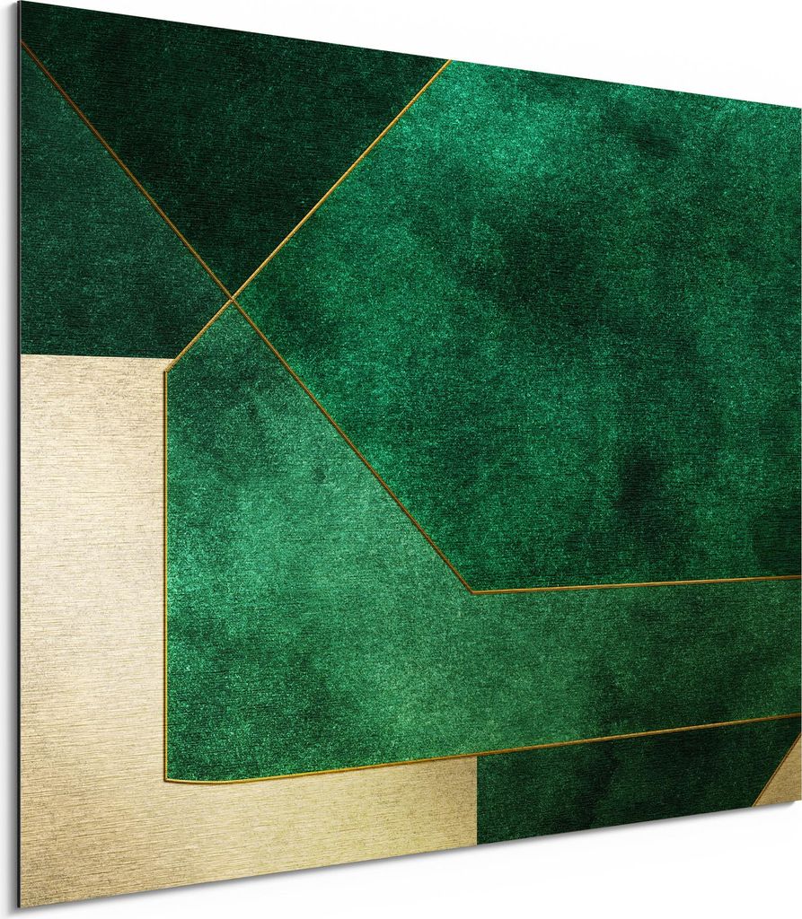 DEQORI Alu-Dibond Bild Gold 40x30 cm 'Smaragd-Geometrie' Wandbild Metall dünn Design