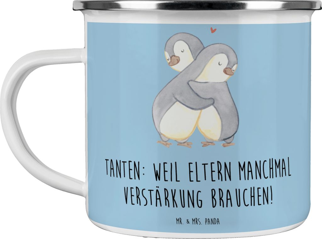 Mr. & Mrs. Panda Teetasse Liebe Tanten - Blau Pastell - Geschenk, Neffe, Emaille Tasse, Becher, Familie, Blechtasse, Teebecher, Eltern, Spaß, Unte...
