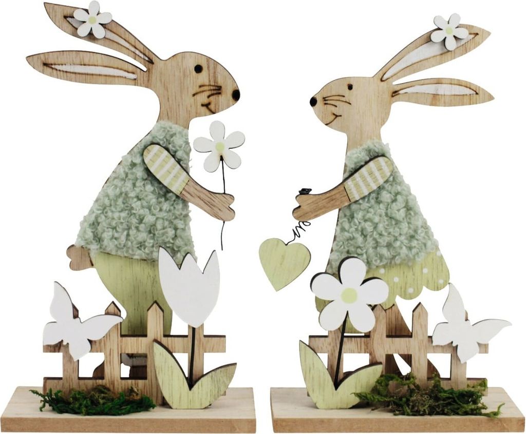 Osterhasen Figuren Osterdeko aus Holz 2 Stk. 10 x 16cm