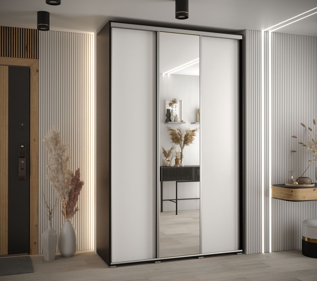 Kleiderschrank YVONA 3 – 160/45 cm, schwarz/weiß/silber