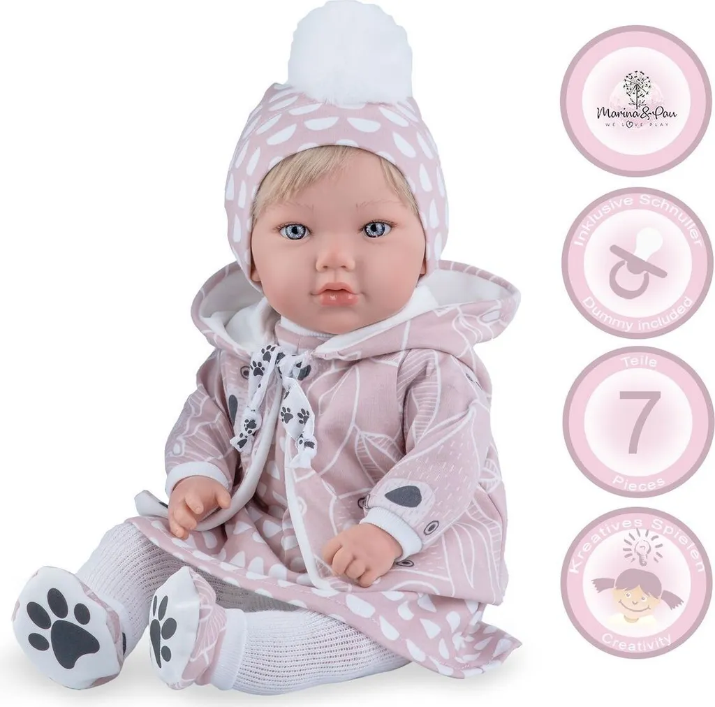 Grand poupon Alina de 45 cm pour fille : poupée à coiffer avec tétine