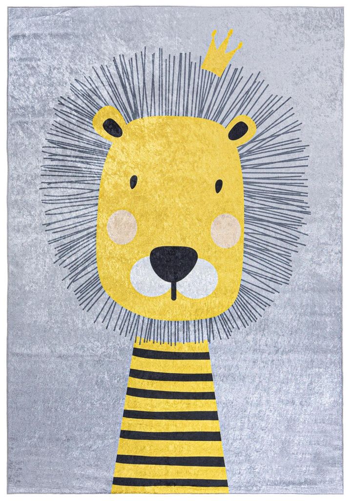 Mazovia Kinderteppich Bär Graphit Grau Gelb 160x230 cm Kurzflor Pflegeleicht Spielteppich für Kinderzimmer