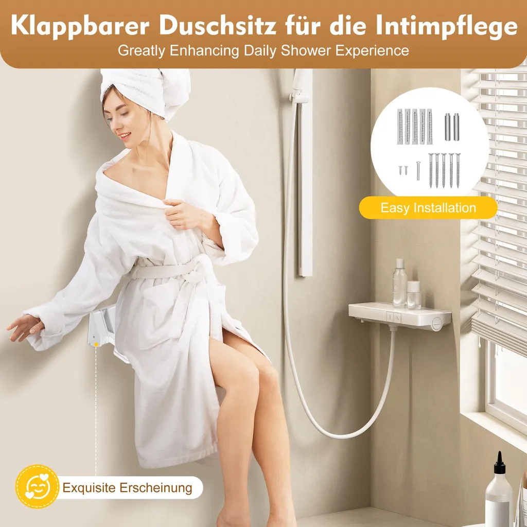 Siège de douche rabattable 90° - Fixation murale solide charge 130kg - 5
