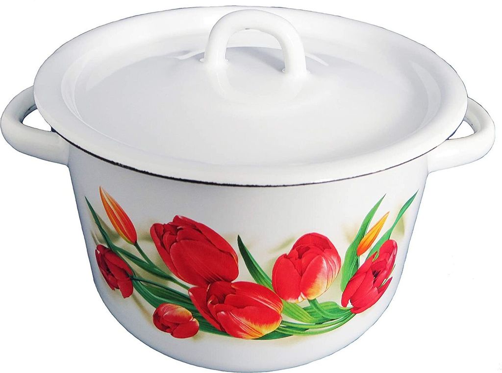 Tulpen Emaille Kochtopf Topf 3 Liter ca 19,5cm Durchmesser emailliert Retro Nostalgie Geschirr