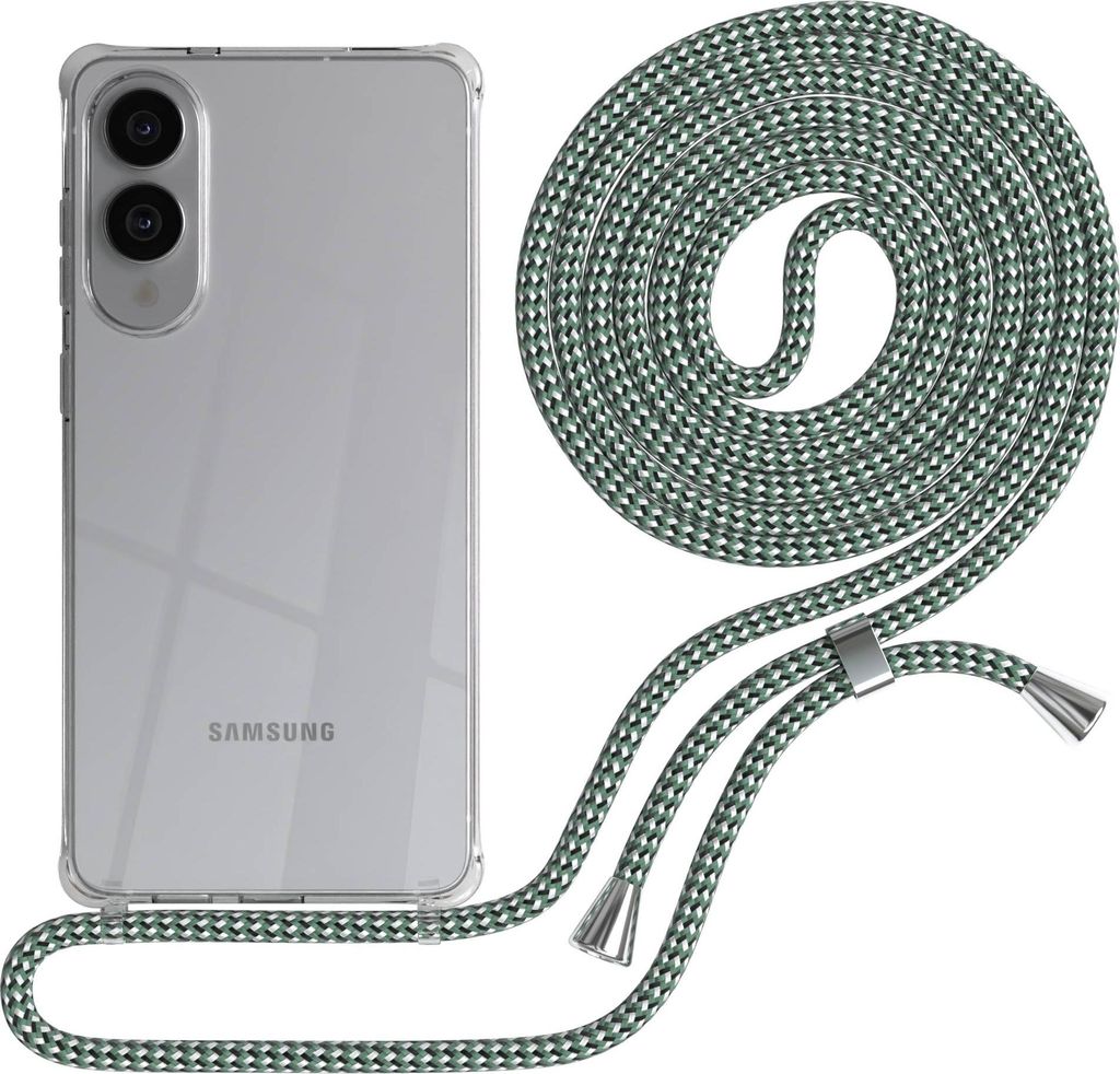 Samsung Galaxy S25 Edge Case Chain Set Eyelets light Green Camouflage Clips Silver 134
