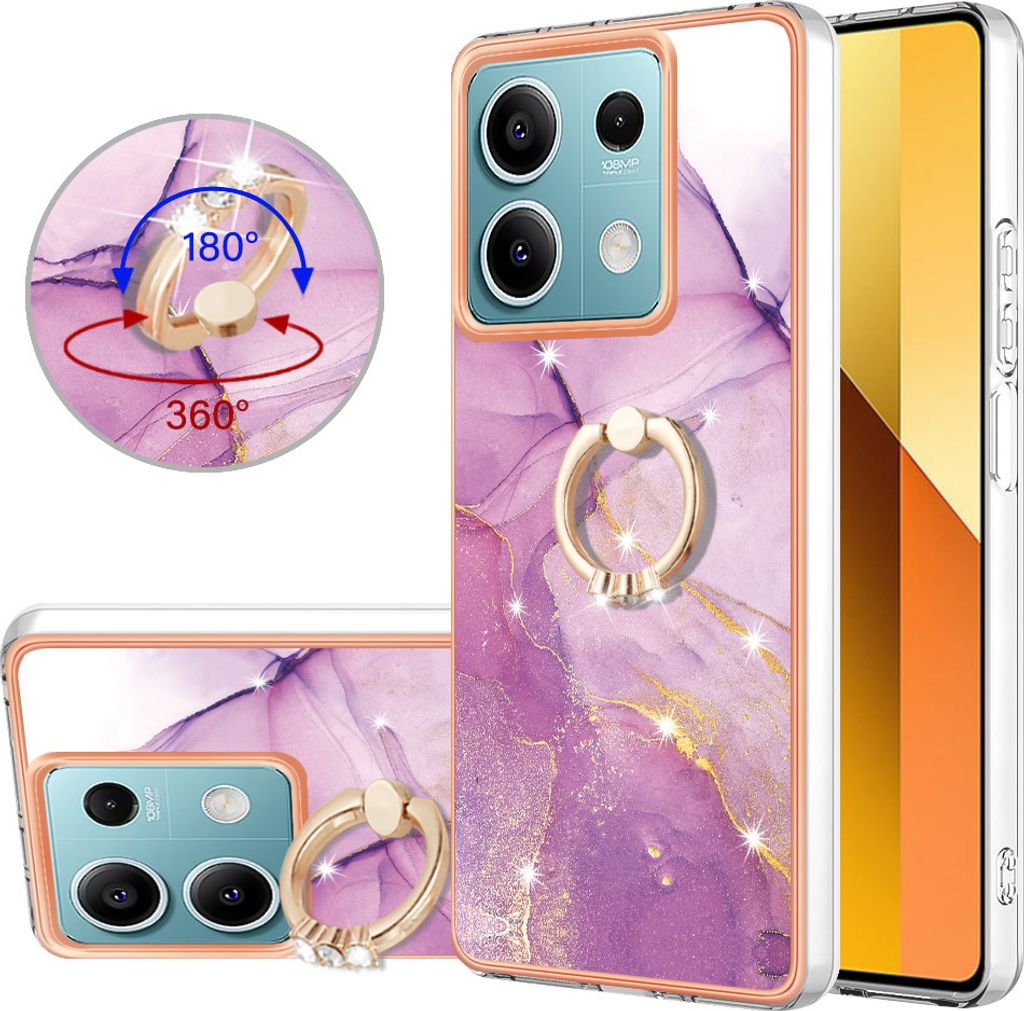 Hülle für Xiaomi Redmi Note 13 5G Muster TPU Silikon Stoßdämpfer Bumper Schutzhülle mit Ring Ständer Pink