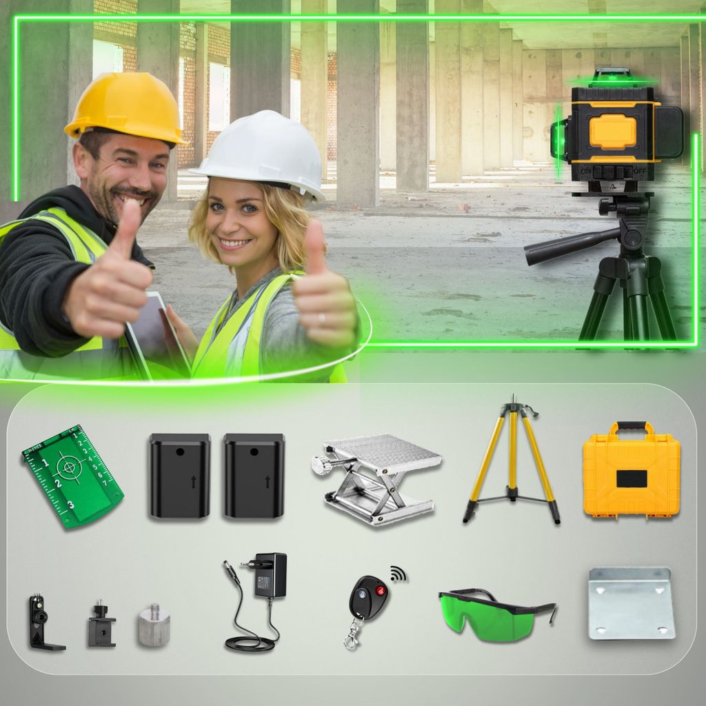 Hikey 4D laserová vodováha s 16 čiarami, 2x batéria, Obrázok produktu 7