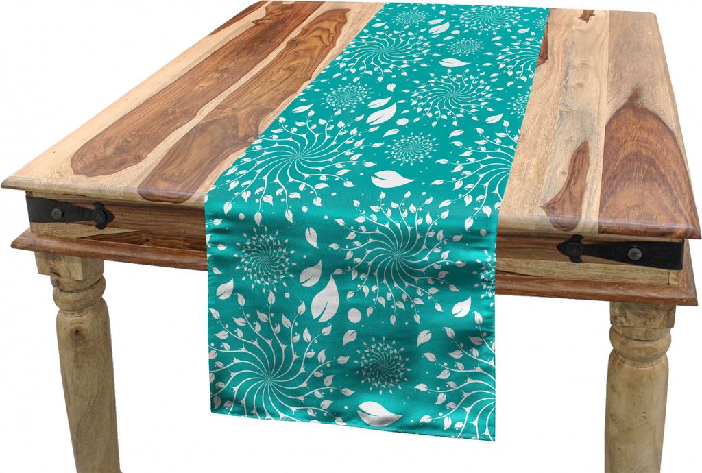 ABAKUHAUS Türkis Tischläufer, Stielen und Punkte Weinlese, Esszimmer Küche Rechteckiger Dekorativer Tischläufer, 40 x 225 cm, Türkis Weiß