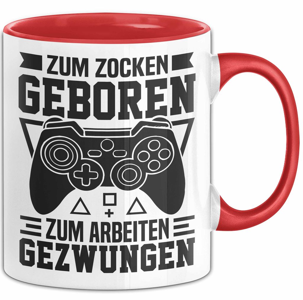 Zocker Gamer Tasse Geschenk Zum Zucken Geboren Zum Arbeiten Gezwungen Geschenkidee (Rot)