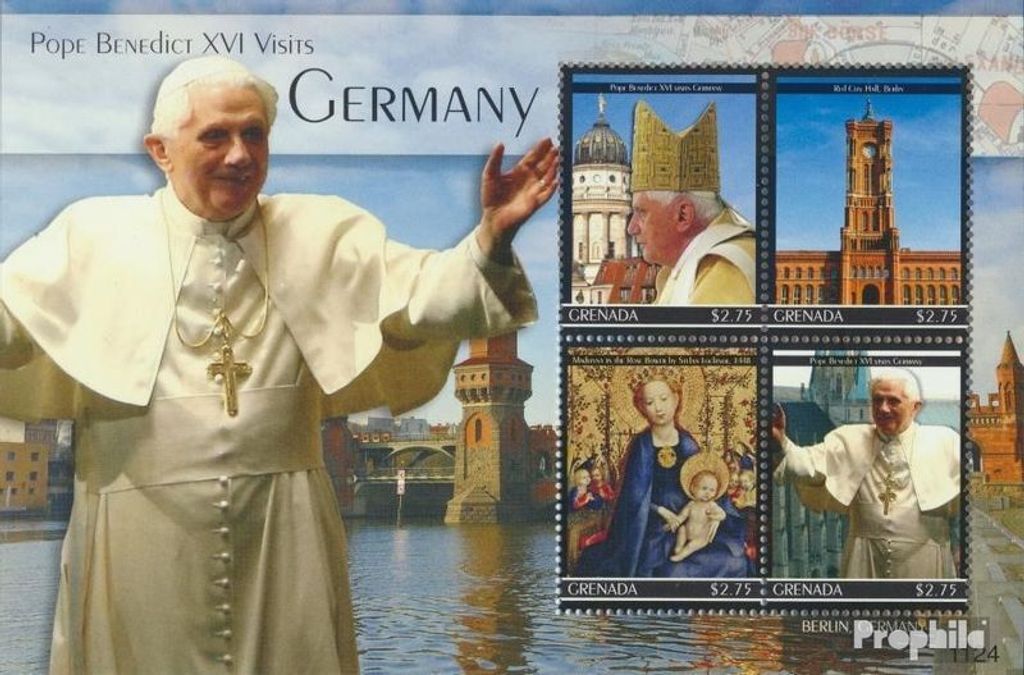 Briefmarken Grenada 2011 Mi 6429-6432 Kleinbogen (kompl.Ausg.) postfrisch Deutschland-Besuch Papst Benedikt XVI.