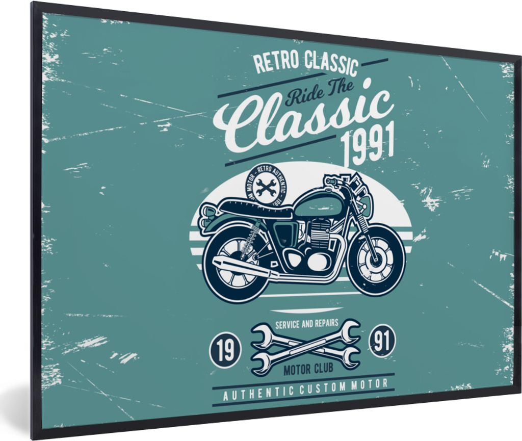 MuchoWow MuchoWow Gerahmtes Poster Motorrad - Werkzeuge - Retro 90x60 cm - Poster mit zchwarzem Bilderrahmen - Fotorahmen - Foto-Plakat