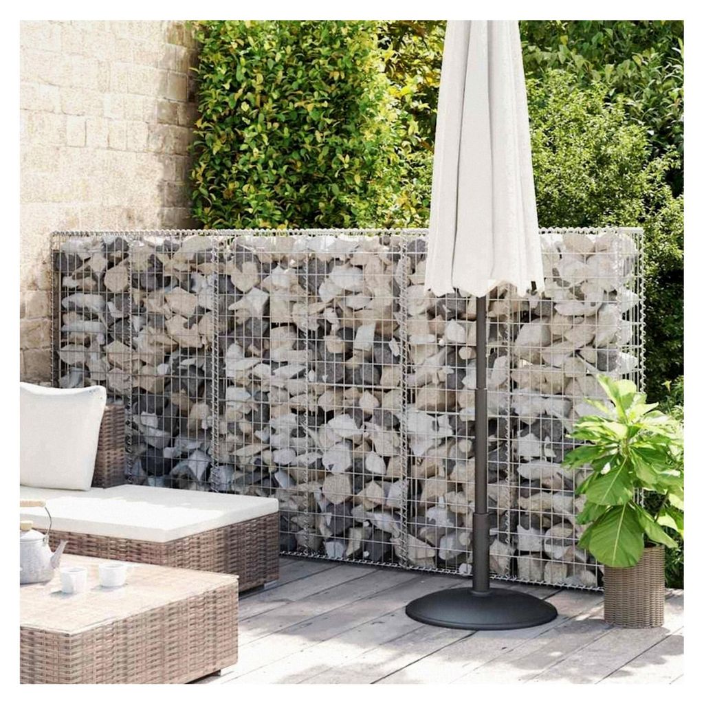 Gabionenwand mit Abdeckungen, verzinkter Stahl, 100 x 20 x 150 cm, Gabionen-Drahtkäfige für den Außenbereich, Netz für Steine, Gartendekoration...