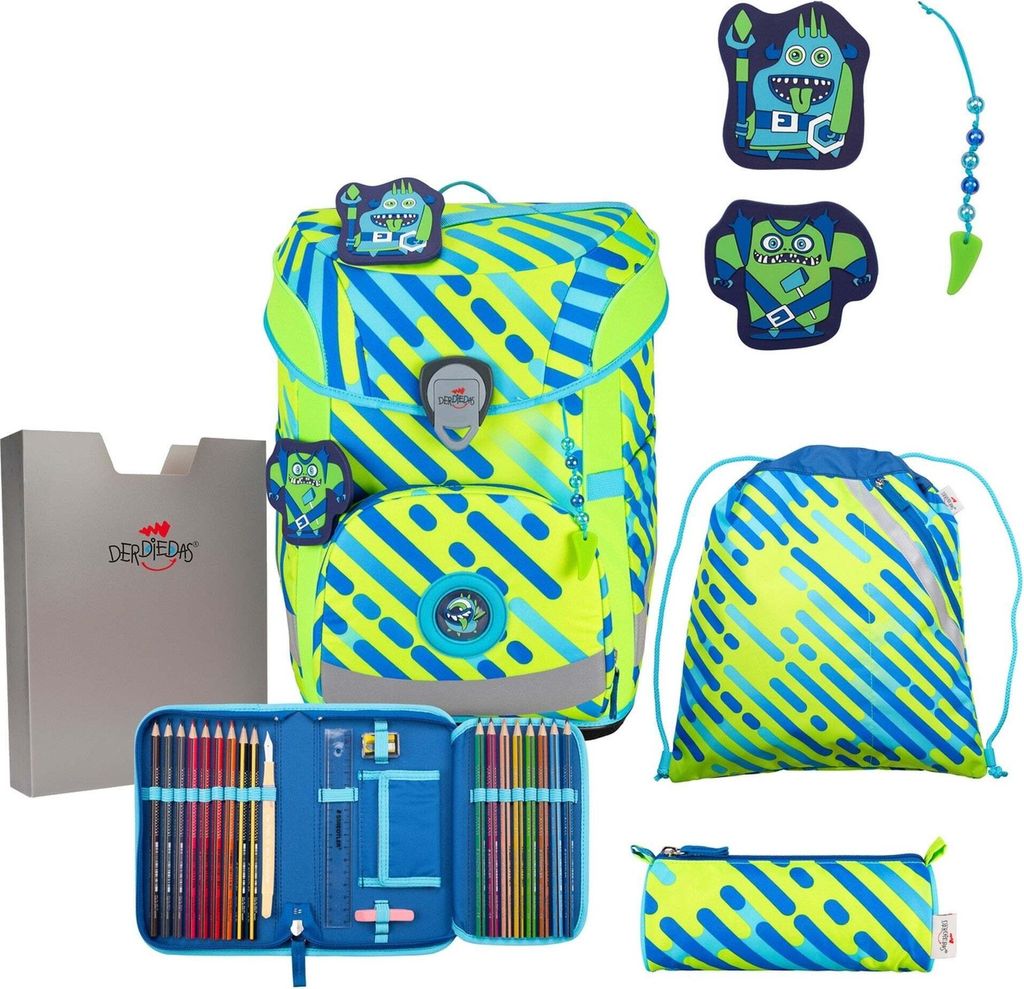 DerDieDas Schulranzen Set ErgoFlex Easy (5 tlg.), Neon Set Neon Monste