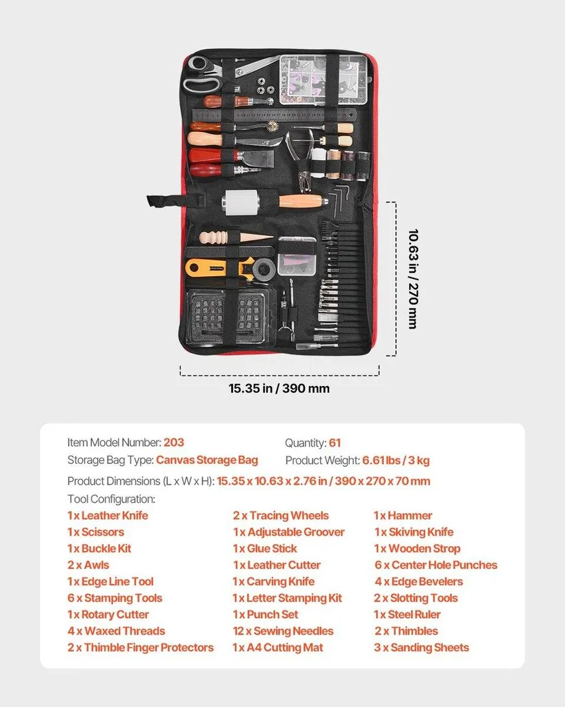 Set de maroquinerie 61 pièces avec outils d'estampage et de perçage - 7