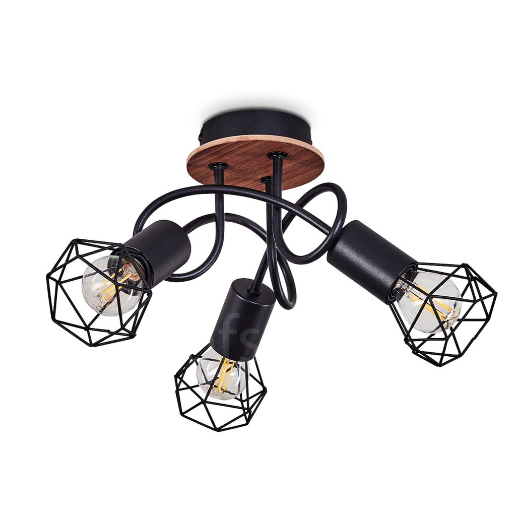 Pissignano »Borio« moderne Deckenlampe aus Metall/Holz in Schwarz/Natur