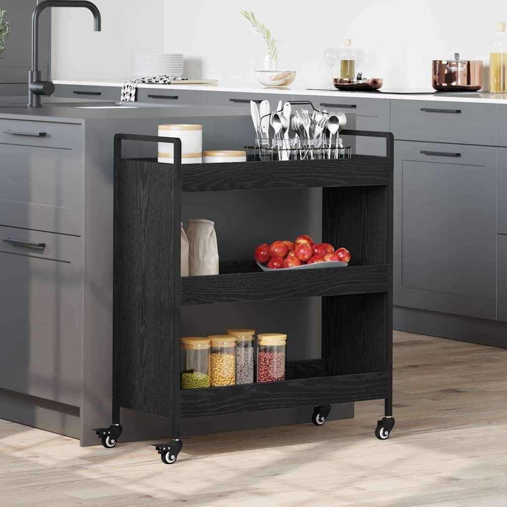 "WINTER SALE"Küchentrolley - modernes Design - Servierwagen - Schwarz Eichen-Optik 70x30x82cm DE857355 - Servierwagen