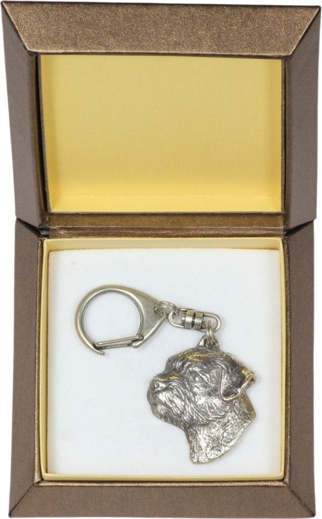 Border Terrier - Versilberter Schlüsselanhänger mit Hund in einer Geschenkbox, Handtaschenschmuck, Rucksackanhänger der Marke Art-Dog