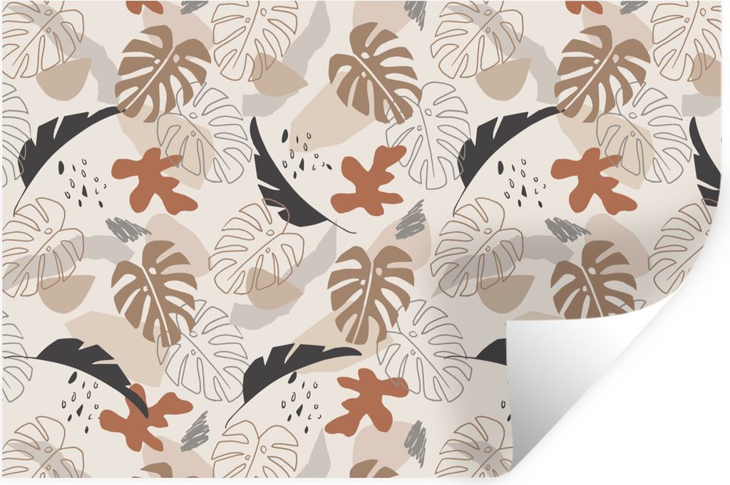 MuchoWow Wandtattoo Wandsticker Wandaufkleber Sommer - Monstera - Braun 120x80 cm Selbstklebend und Repositionierbar - Selbstklebend - Fototapeten