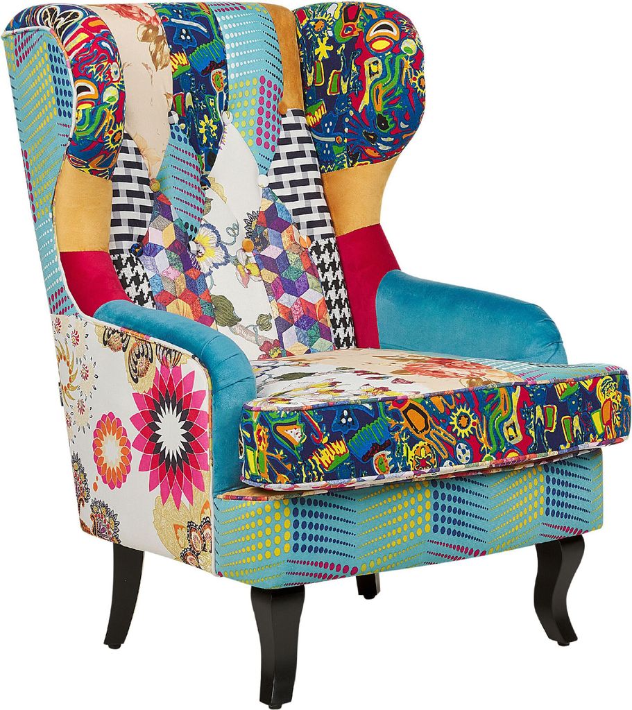 BELIANI Kreslo viacfarebné modrá tkanina patchwork Obrázok produktu 