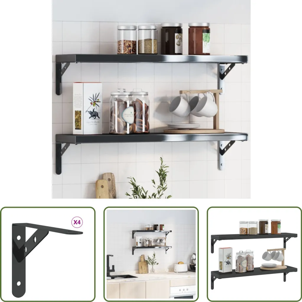 Organizer Parete Living Store: 4 Staffe Mensole Nero 20x2,5x14 cm