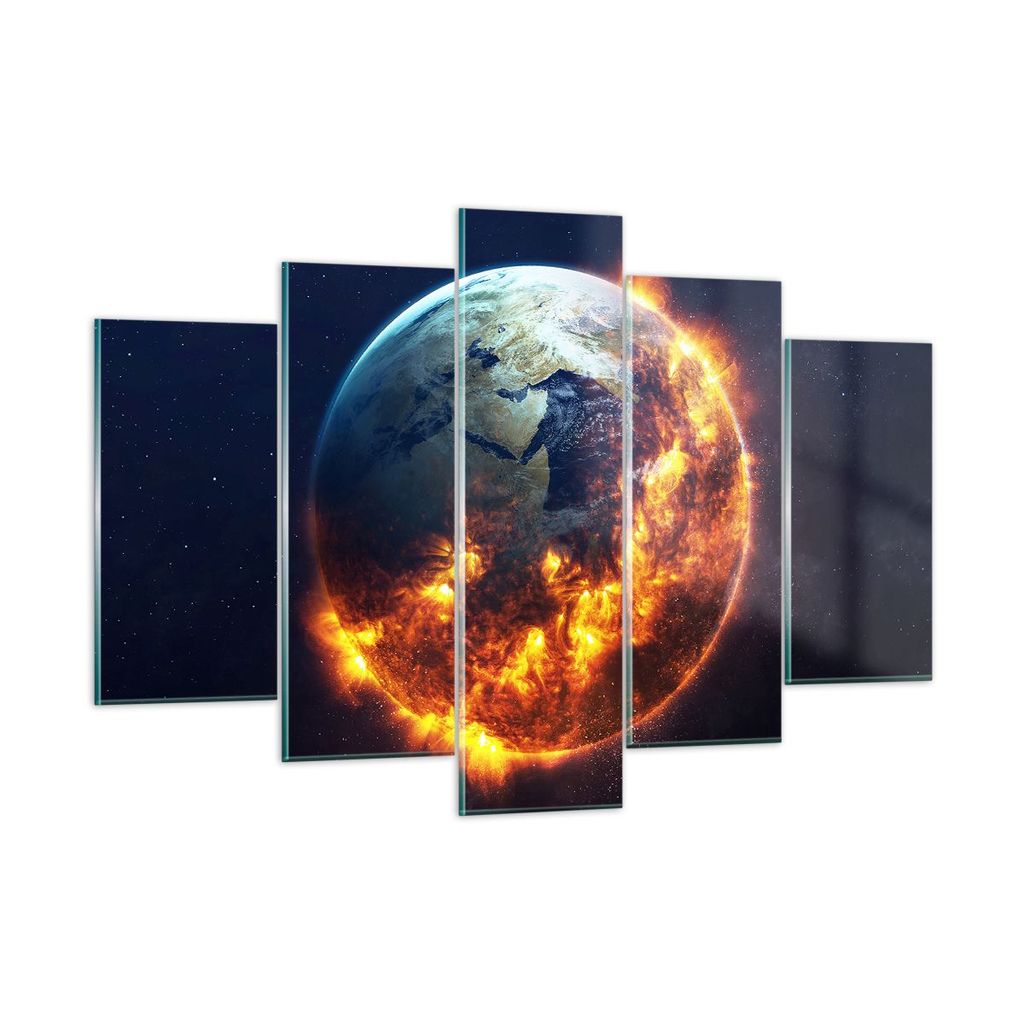 Bilder auf glas - Universum Erde Feuer Globus - 150x100cm - Glasbilder - Wandbilder - Kunstdruck - zum Aufhängen bereit - Wanddekoration aus Glas ...