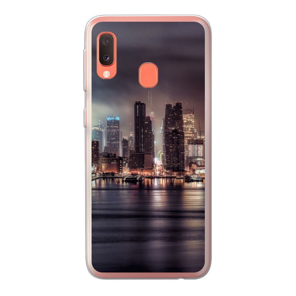 MuchoWow Handyhülle Schutzhülle Hülle für Samsung Galaxy A20e New York - Sturm - Skyline Silikon Softcase Handy Hülle - Abdeckung