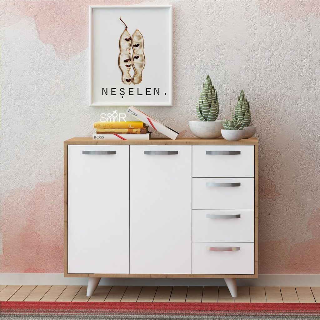 Skye Decor, Waga- WagaMDD, Eichenfarbig,,Weiß, Schuhschränke, 82x100x35 cm, 100% Melaminbeschichtete Partikelplatte