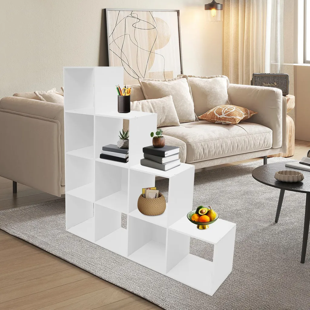 Bibliothèque d'angle blanche 10 cases pour salon et bureau design moderne - 7