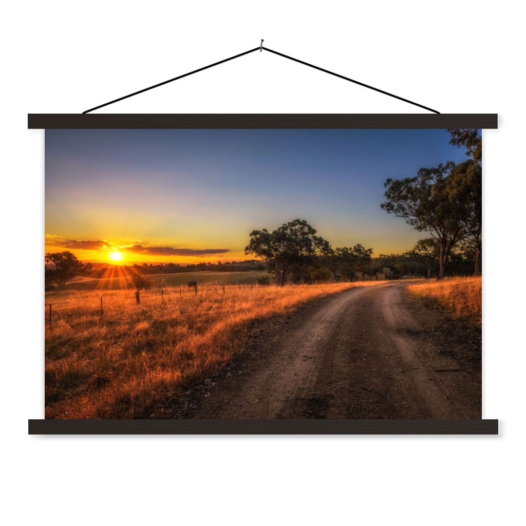MuchoWow Textilposter Sonne - Gras - Baum - Natur 150x100 cm mit schwarzem Rahmen - Schlafzimmer