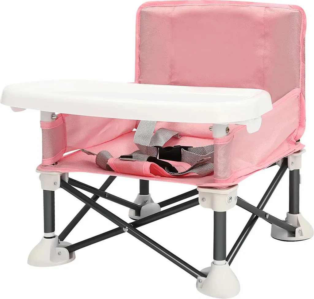 Chaise haute de voyage pliante rose pour repas de bébé sécurisés 15kg