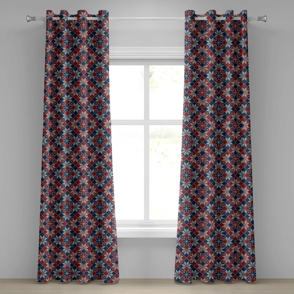 Rideau nordique motif laine tricotée et rayures géométriques 280x175cm