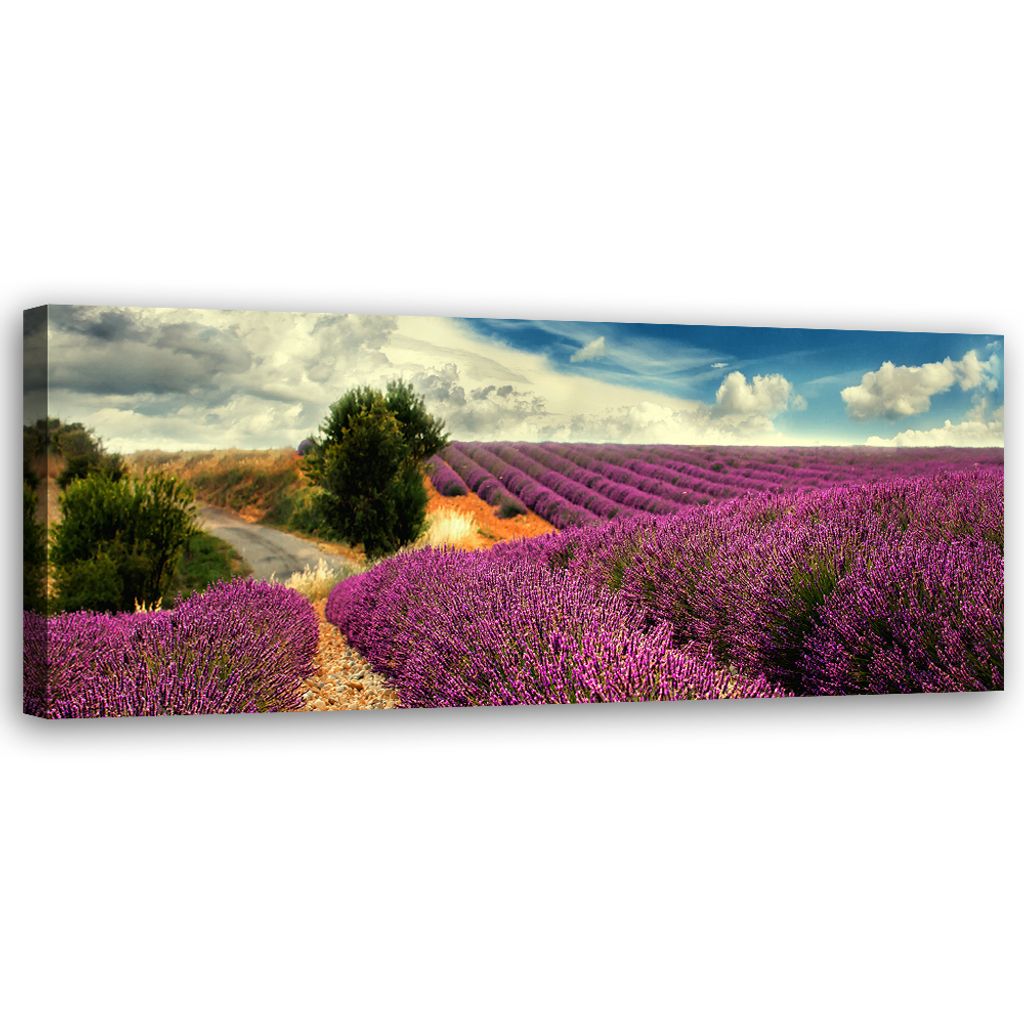 Leinwandbild Lavendellandschaft 120x40 Feeby Violett bild für die wand bereit zum aufhängen