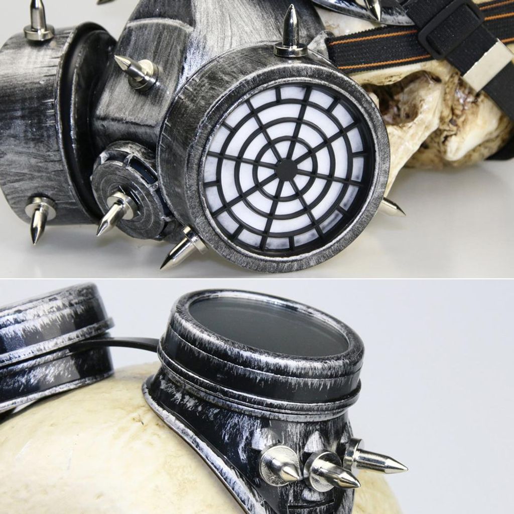 Steampunk Gasmaske Stachelbrille Skelett Krieger Totenmaske Maskerade Cosplay Halloween Kostüm Requisiten