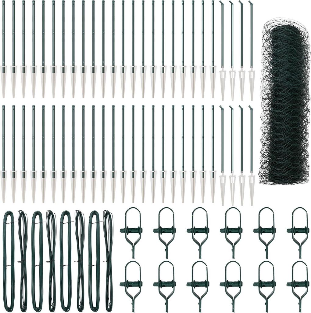 Möbel-Stil Hexagonzaun Grün 0.6x100 m Stahl, Zaunpfosten mit Spike 13 Stk Ø32 mm 80 cm verzinkter Stahl - Zaunzubehör "2025"917394