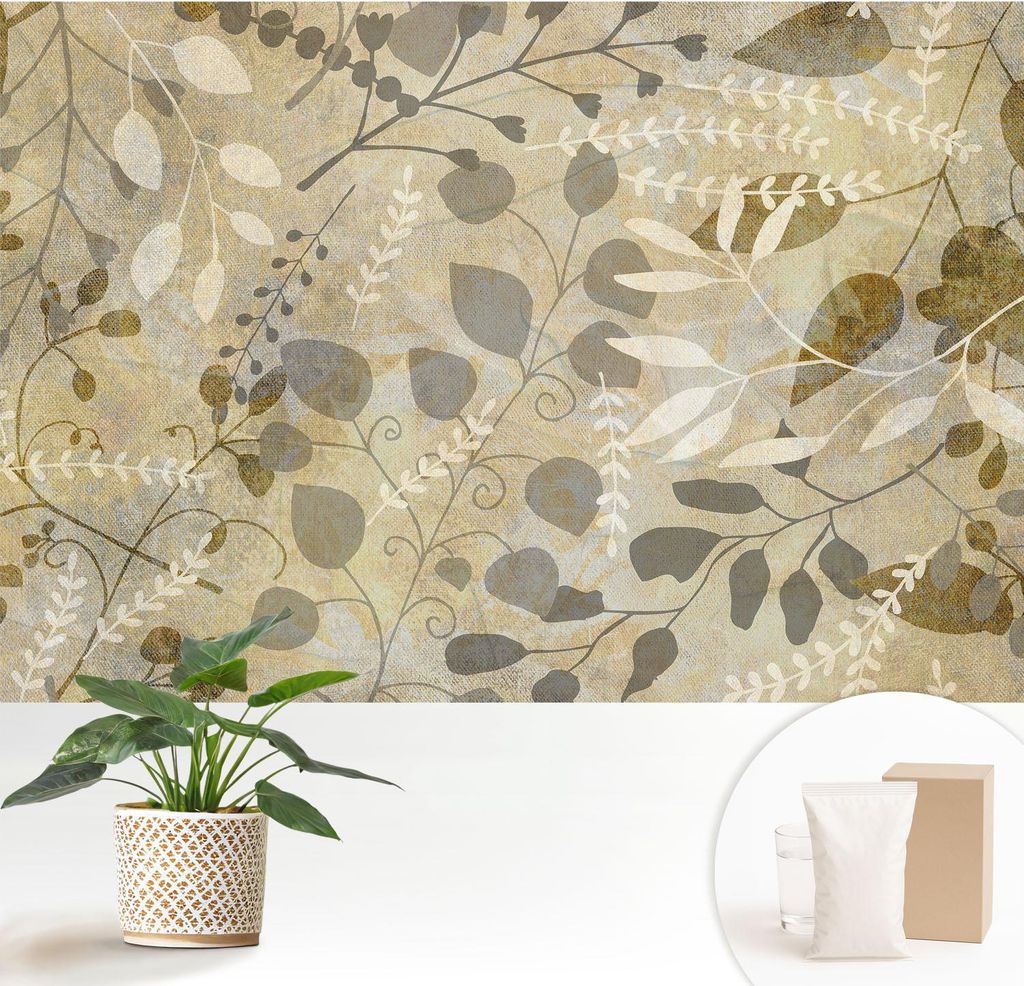 Fototapete - 152x104 cm - Tapete - Wandtapete - Wandbilder - Dekofolie - Tapete Folie - Wand - Dekoration - Wohnzimmer - Zweigblätter