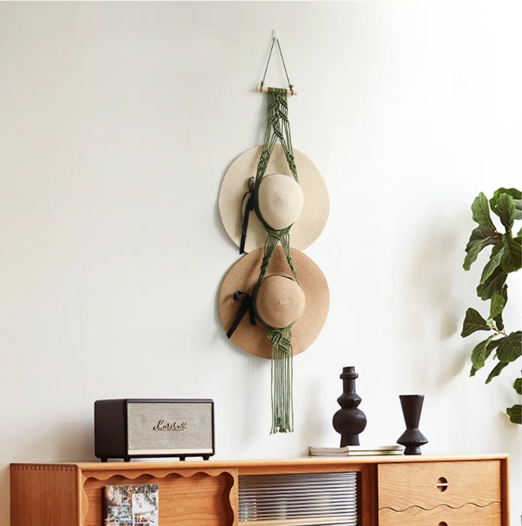 Portacappelli Boho Macramè Verde 130cm | Espositore Wall Decor