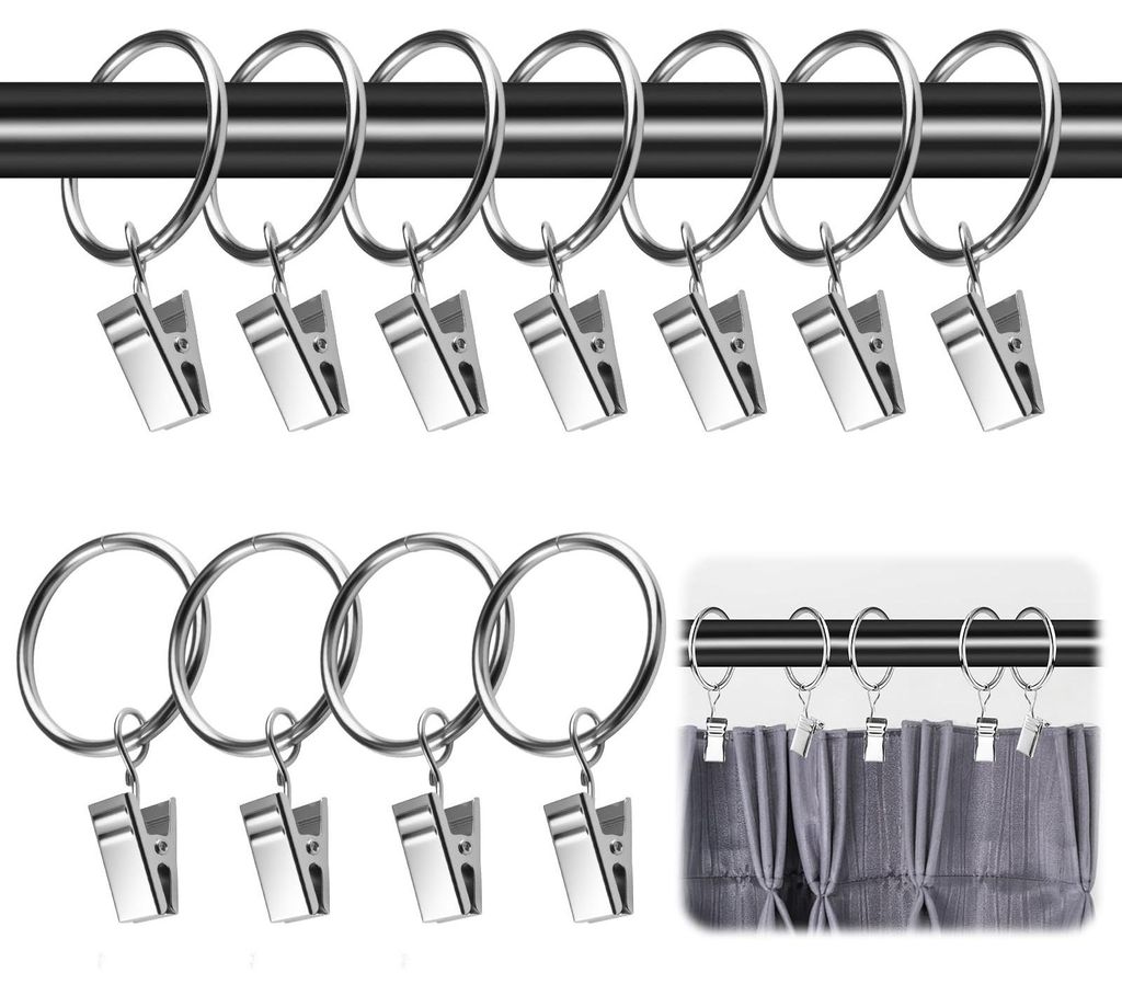 25 Vorhangringe mit Clips, 32 mm Innendurchmesser, Duschvorhangringe, Vorhangclips, Aufhängeringe für Vorhänge, Vorhangringe für Fenster, Türe...