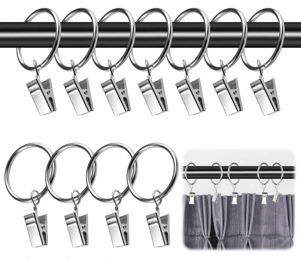 Anneaux de Rideaux avec Pinces 32mm - Lot de 25 Anneaux de Douche Solides
