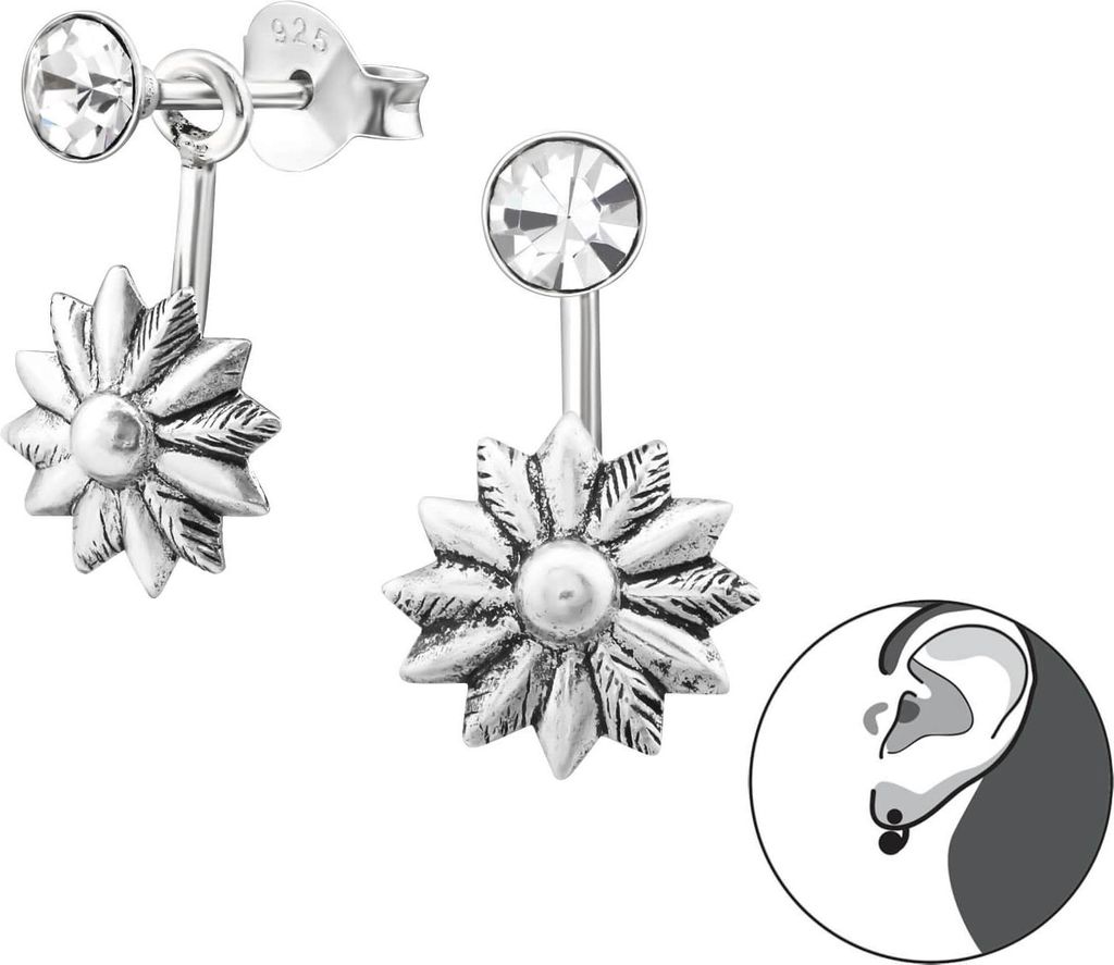 Ohrstecker Ear Jacket 925 Sterling Silber mit Blume