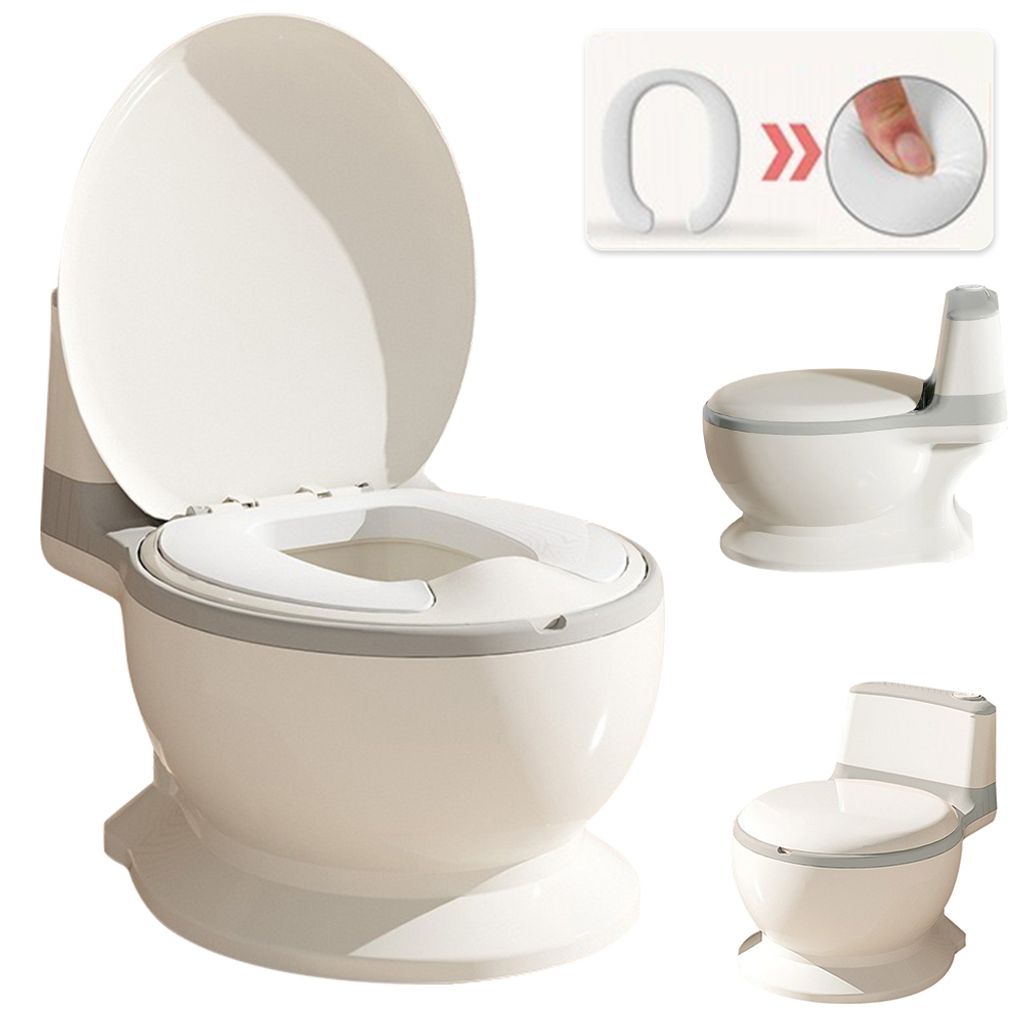 Kindertoilette Töpfchen Toilettentrainer mit Spülgeräusch Babytopf mit Deckel Kinder Toilettensitz grau
