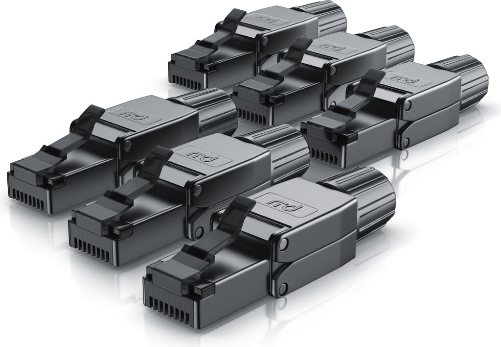 Primewire 6x Netzwerkstecker RJ-45 (Ethernet) zu Netzwerkkabel, Werkzeuglos RJ45 CAT 8, Gigabit Ethernet LAN Kabel, 40 Gbit/s, schwarz